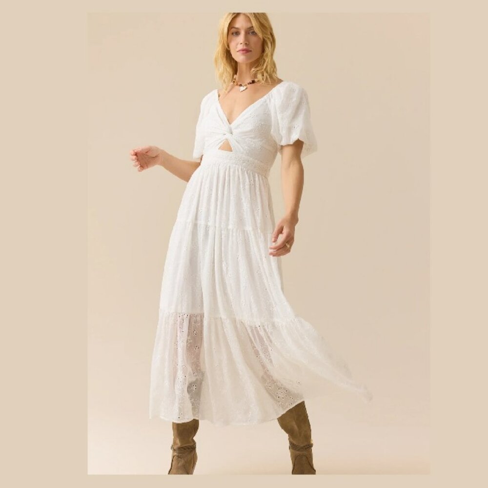 Altar'd State Ivory White Daniellza Puff Sleeve Floral Maxi Dress Sz XS